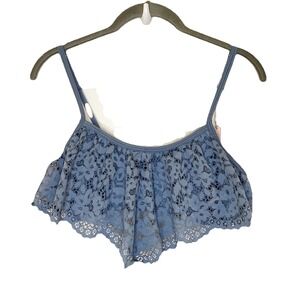 Victoria Secret Bralette Bra Flounce Crochet Lace Blue Unlined Wireless L New